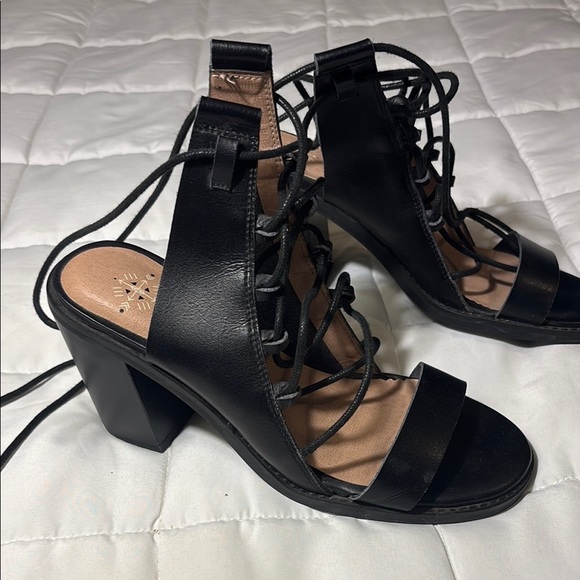 Free People Farylrobin Black Vegan Nights Lace Up Black Strappy Heels - Picture 2 of 10